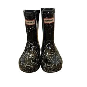 Hunter Rain Boots Black Glitter Toddler Girls Size 7/8